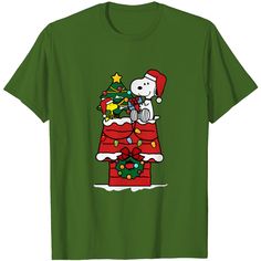 a snoopy christmas tree on top of a green t - shirt