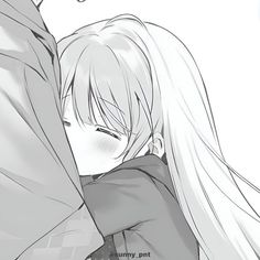 an anime character hugging another person with long hair