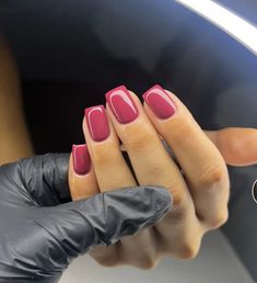 Pale Skin Nails Color, Nail Color On Pale Skin, Acrylic Nail Colors For Pale Skin, Fresh Nails Colour, Dark Pink Tip Nails, Dark Pink Square Nails, Dark Raspberry Nails, Solid Color Manicure, Nails Inspiration One Color