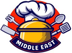 the middle east logo with a chef's hat and cooking utensils on it