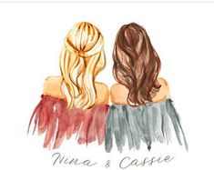 two girls with long hair are facing each other and the words nuna & castee written on them