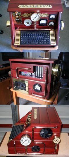 two different types of electronic devices stacked on top of each other in the same room