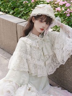 ❤︎China Romantic Embroidery Lace Shawl + Ribbon Top + Skirt + Apron❤︎ Gender Outfits, Rococo Inspired Fashion, Lmk Mei, Japanese Victorian, Aesthetic Attire, Modest Layering, Romantic Embroidery, Skirt Apron, Diy Crochet Flowers