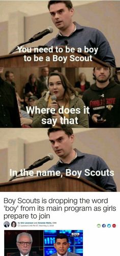 an image of two people at a podium with the caption that says, you need to be a boy scout