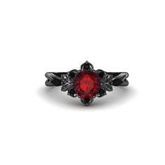 Natural Red Garnet Flower Ring 10k Black Gold Engagement Ring Sterling Silver Garnet Ring January Birthstone Ring Black Plated Promise Ring  A natural garnet stone is considered the pristine symbol of immense strength, good luck, passion, energy, and stability. It is widely believed to bring heaps of good luck and fortune to the life of a wearer. Facts About Vermeil Jewelry: Is gold vermeil good quality? After solid gold, gold vermeil is the highest quality type of gold tone jewelry that you can Black Ring With Red Stone, Elegant Black Ruby Ring, Black Round Ruby Ring, Round Black Ruby Ring, Black Ruby Anniversary Ring, Formal Black Rings With Ruby, Black Ruby Ring For Anniversary, Black Ruby Rings For Gift, Black Ruby Rings As Gift