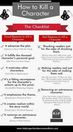 how to kill a character checklist for the next movie or tv show info sheet