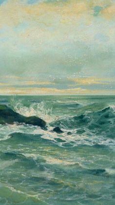 an oil painting of the ocean with waves