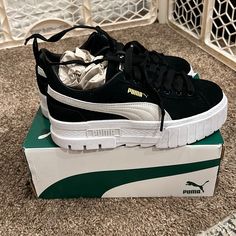 New In Box. We Missed The Return Date, Perfect Condition! Black Puma Sneakers With Round Toe, White Leather Tennis Shoes, Black Puma Suede, Puma Tennis Shoes, Black Synthetic Puma Sneakers, Puma Shoes Women, Puma Sneakers Black, Black Puma Training Sneakers, Mid-top Synthetic Puma Sneakers