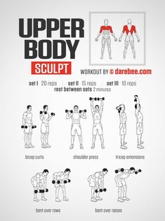 the upper body sculpt workout plan is shown in black and white, with instructions for