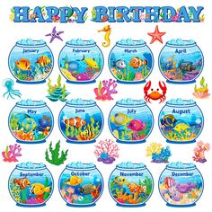 a birthday card with fish and sea animals