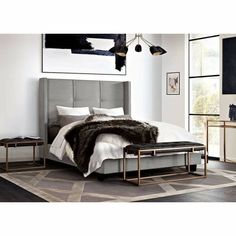 LOOMLAN Queen Bed with Integrated Footboard Storage Unit & Accent Wings in Grey Fabric_Beds_Diamond Sofa Tufting Design, Adjustable Side Table, Upholstered Bed With Storage, Messy Bedroom, Storage Bed Queen, Fabric Upholstered Bed, Eastern King Bed, Upholstered Bedroom, King Bed Frame