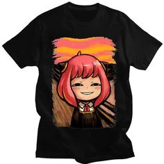 Japanese Anime Spy X Family Anya Forger Graphic Print T Shirt Streetwear Shirt Enjoy The Set Of Both Graphic Shown In Pictures. Slight Stretch Material: Polyester Sleeve:Short Style: Casual Color: Black Shirt Japanese Streetwear Women, Anya T-shirt, Streetwear Shirts, Japanese Streetwear, Japanese Anime, Lady In Red, Graphic Prints, Black Shirt, Print T Shirt