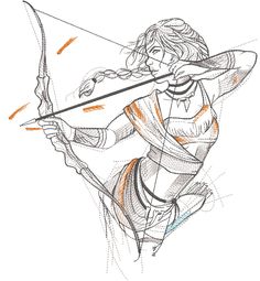 a drawing of a woman holding a bow and arrow