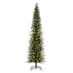 a tall artificial christmas tree with white lights