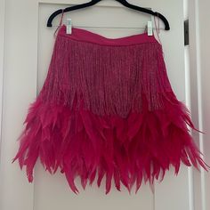 Pristine Conditions. Fucsia/ Pink Skirt With Feather Details. Nevwr Worn Pink Tulle Skirt, Birthday Dinner Party, Rose Skirt, Denim Skirt Women, Pink Tulle, Skirt Women, Pink Skirt, Denim Skirt, Tulle Skirt