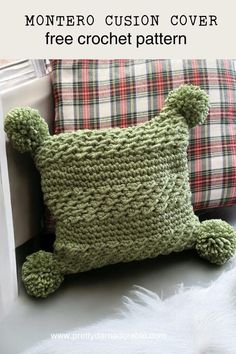 a crocheted pillow with the words montero cushion cover free crochet pattern