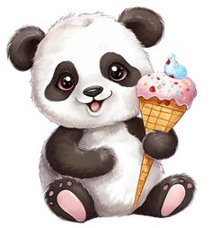 a cartoon panda eating an ice cream cone