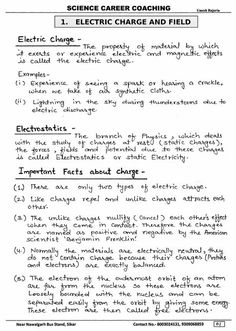 a handwritten text description for an electric charge and field experiment, written in black ink on white paper