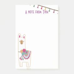 a note from tina with an image of a llama on the front and back