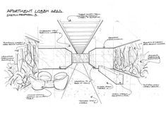 an architectural drawing of the apartment lobby area, with its walls and ceiling sections labeled