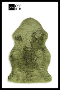 a green sheepskin rug on a white background with the text, sale off 5th