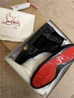 ad eBay - New Authentic $1,045 Christian Louboutin Louis Hi-top Sneakers - Velvet with shiny crystals - Extra laces included - Buy with confidence that sneakers are authentic: shoes will be AUTHENTICATED by eBay Color: Black Condition: New with box, extra laces, dust bags included Size: Euro 45, US 12 Loc: Upstairs #429 Christian Louboutin Shoes Mens Outfit, Christian Louboutin Boots Men, Red Bottoms Men, Christian Louboutin Shoes Mens, Louboutin Shoes Mens, Louboutin Men, Shiny Crystals, Christian Louboutin Sneakers, Christian Louboutin Boots