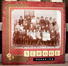 an old school photo with the words school memories written on it and flowers in front