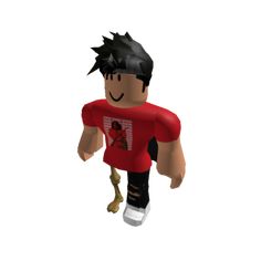 a cartoon character is running with his foot in the air while wearing a red shirt and black pants