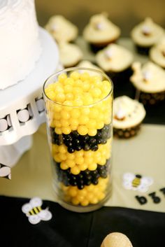 cupcakes and candy are on the table