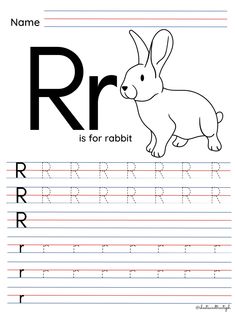 the letter r is for rabbit worksheet with an uppercase and lowercase letters