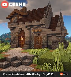 an image of a house in minecraft with the words crema on it's side