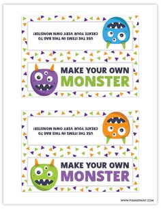 three monster stickers with the words make your own monster