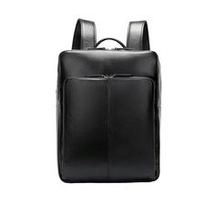 Genuine Leather Luxury Black Backpack Classic Office Backpack With Large Capacity, Black Laptop Bag For Students, Black Laptop Bag For Students Back To School, Classic Rectangular Backpack With Zipper Pocket, Back To School Black Laptop Bag, Large Capacity Leather Backpack For Office, Black Rectangular Leather Backpack For Back To School, Black Leather Backpack For School With Zipper Closure, Modern Business Bag With Ykk Zipper