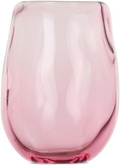 a close up of a pink glass vase on a white background with no people around it