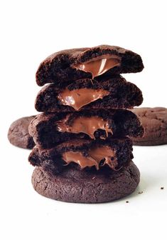 chocolate cookies stacked on top of each other