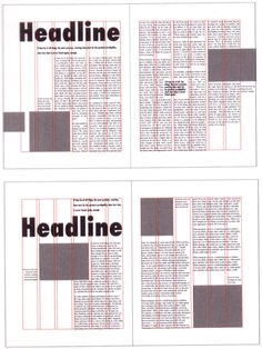 four pages with the words headlines and headings in black, white and grey colors