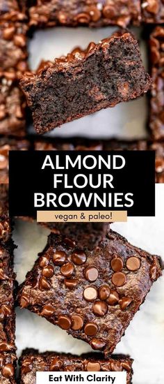 chocolate brownies are stacked on top of each other with the words almond flour brownies