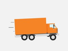 an orange truck is driving down the road