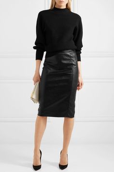 Stella McCartney | Faux leather pencil skirt | NET-A-PORTER.COM Skirt Leather Outfit, Fall Fashion Staples, Rok Outfit, Black Leather Pencil Skirt, Skirt Diy, Leather Skirt Outfit, Black Leather Skirt, Faux Leather Pencil Skirt, Pencil Skirt Outfits