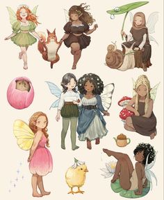 various fairy images are shown in this illustration