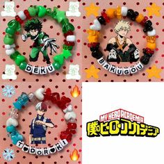 Rave Beads, Deku Bakugou Todoroki, Bead Kandi, Anime Bracelet, Bakugou Todoroki, Deku Midoriya, Pulseras Kandi, Grunge Necklace, Shouto Todoroki