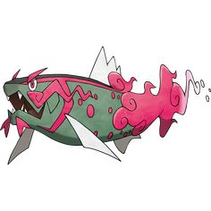 a drawing of a fish with pink and green colors