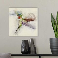 a painting of a hummingbird flying in the sky