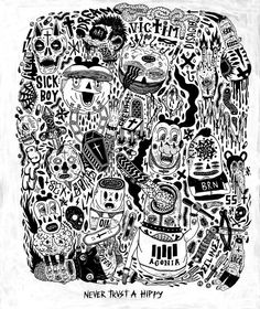 a black and white drawing of many different things