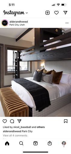 a bedroom with bunk beds and pillows in it