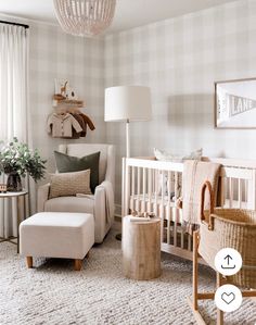 a baby's room is decorated in neutral colors