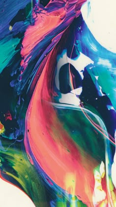 an abstract painting with multicolored paint streaks