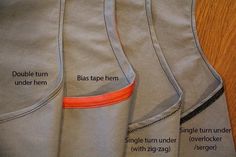 four different types of pants with labels on them