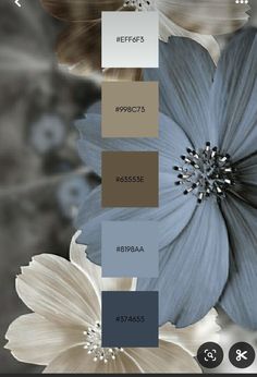 the color scheme is blue, brown, and gray with white flowers in it's center