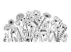 a line drawing of flowers in black and white